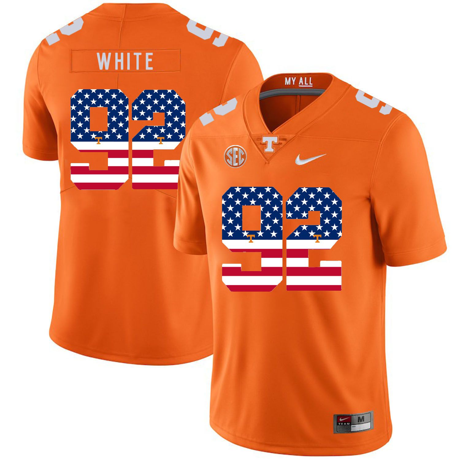 Men Tennessee Volunteers #92 White Orange Flag Customized NCAA Jerseys